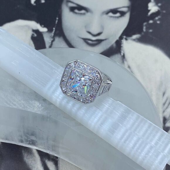 Clear CZ Statement Ring – Rhodium Brass Setting, Sizes 5 & 9 - Picture 3 of 7